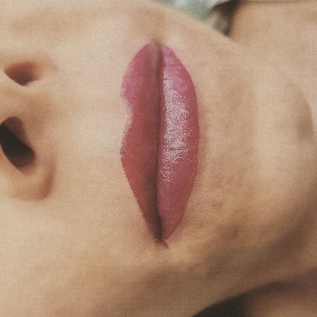 Lippen mit Permanent Make-up, Nahaufnahme