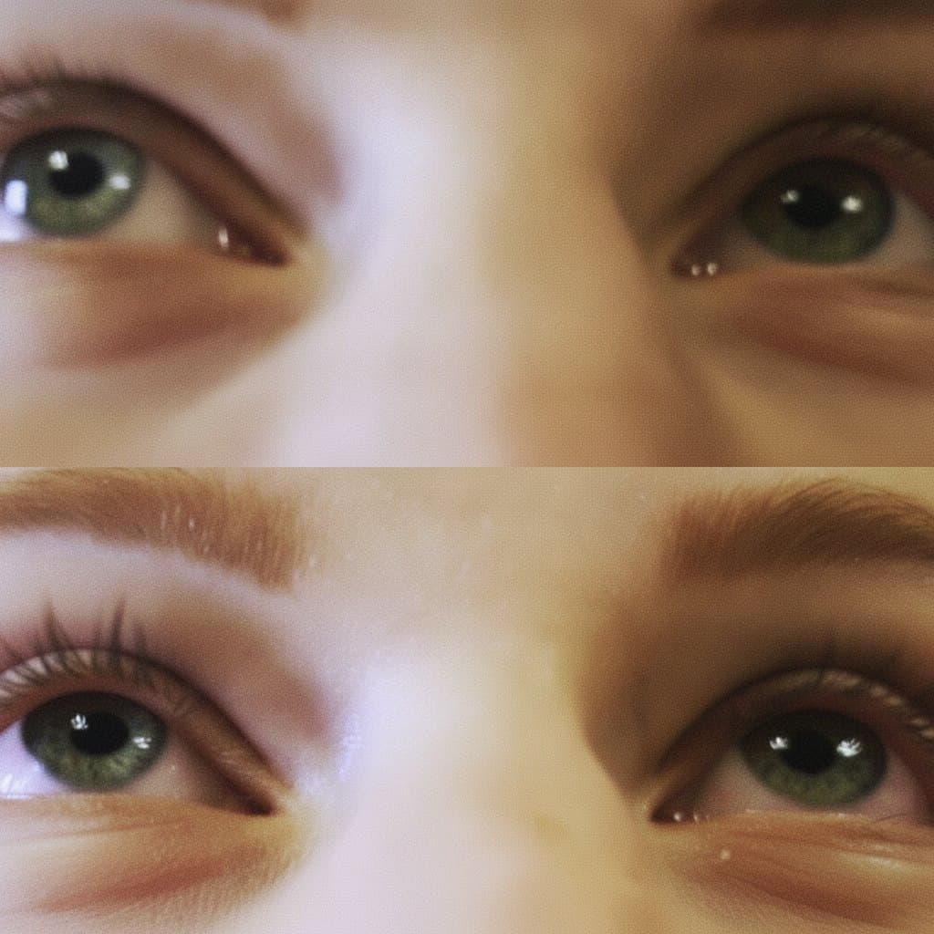 Vorher-Nachher-Vergleich von Augenbrauen und Wimpern nach der Permanent-Make-up-Behandlung